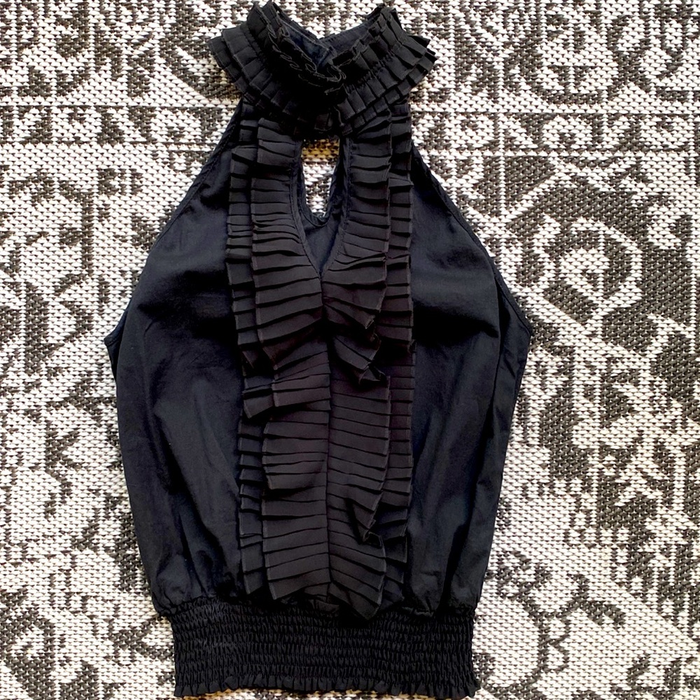 Vintage Romeo & Juliet Couture black tuxedo cutout keyhole top. Small